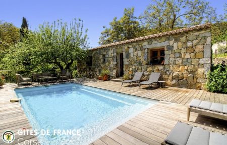 Ferienhaus Nr.25061 Levie - Corse - Gite &agrave; Levie, Corse du Sud, labelis&eacute; G&icirc;tes de France : le gite et la piscine